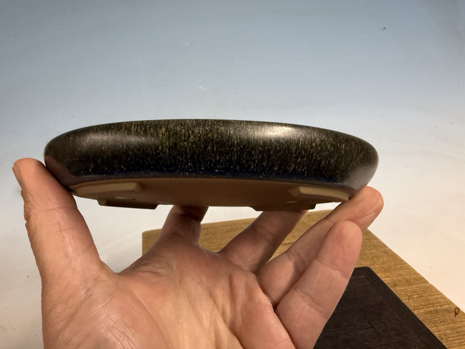 Japanese Unknown Maker Shohin Bonsai Tree Pot 6 1/8” Beautiful Blue Glaze