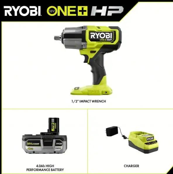 RYOBI ONE+ 18V Brushless Cordless 4-Mode 1/2 in. Impact Wrench Kit with 4.0