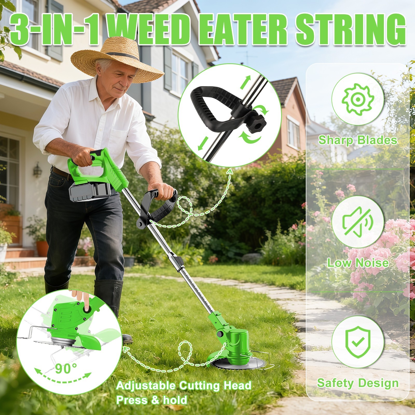 21V 6″ Cordless Lawn Mower with 2×2000mAh Battery & 1×Charger Lawn Trimmer