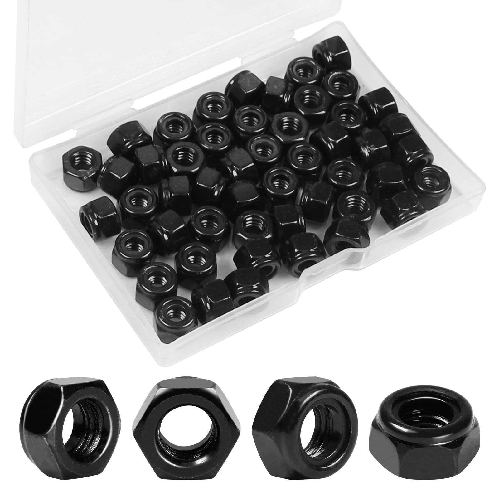 Yinpecly 50Pcs 1/4″-20 Nylon Insert Hex Lock Nuts 304 1/4″-20; 50pcs, Black