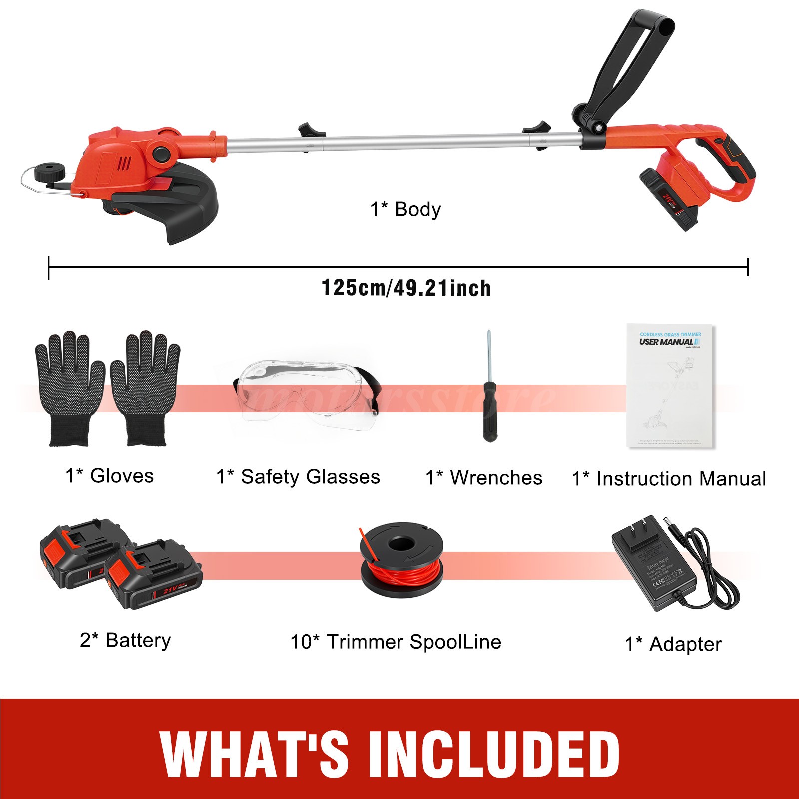 Cordless Electric Grass String Trimmer Lawn Edger Weed Wacker Cutter + 2 Battery