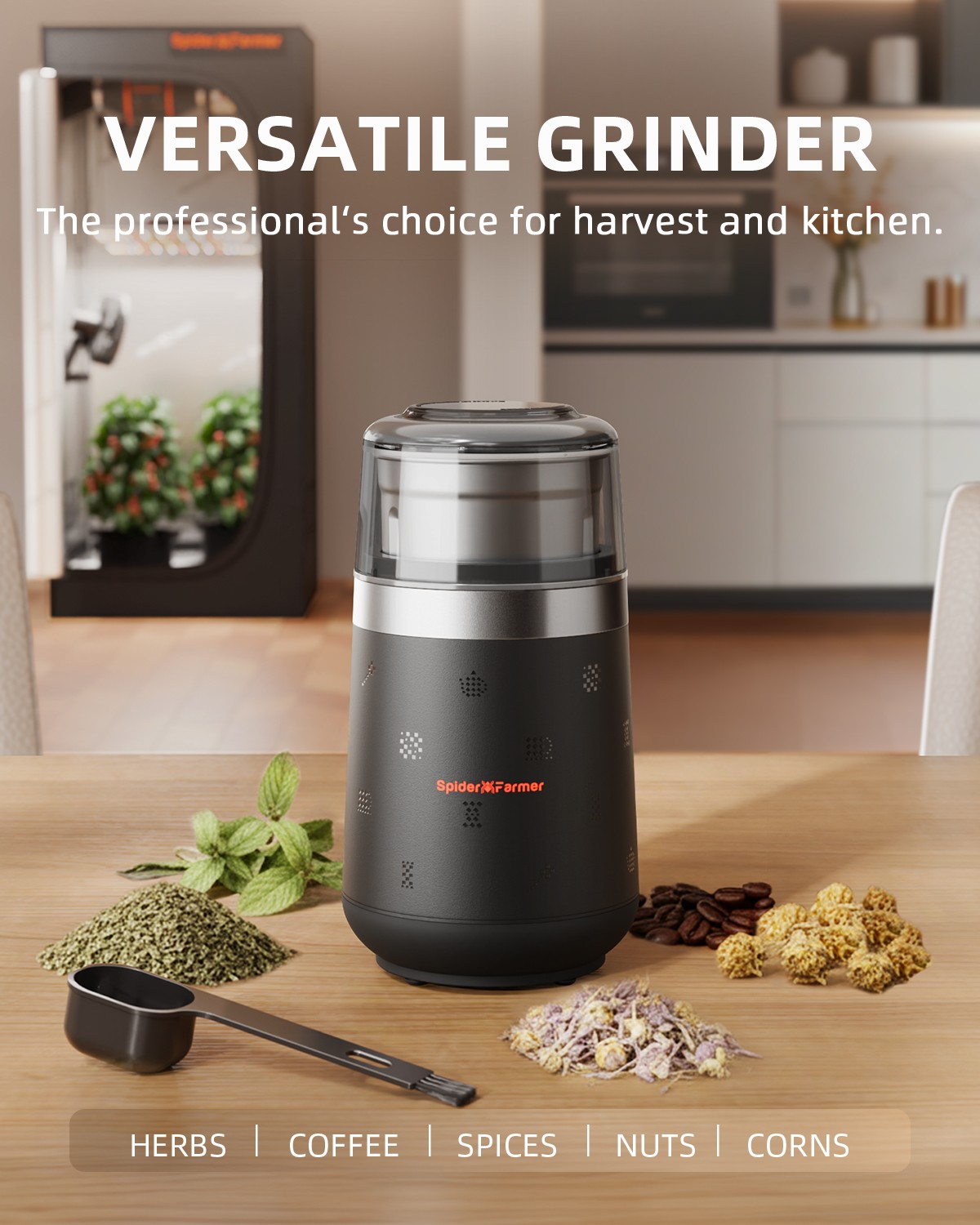 Spider Farmer New Electric Grinder-Pro Stainless Collector for Spices & Tobacco