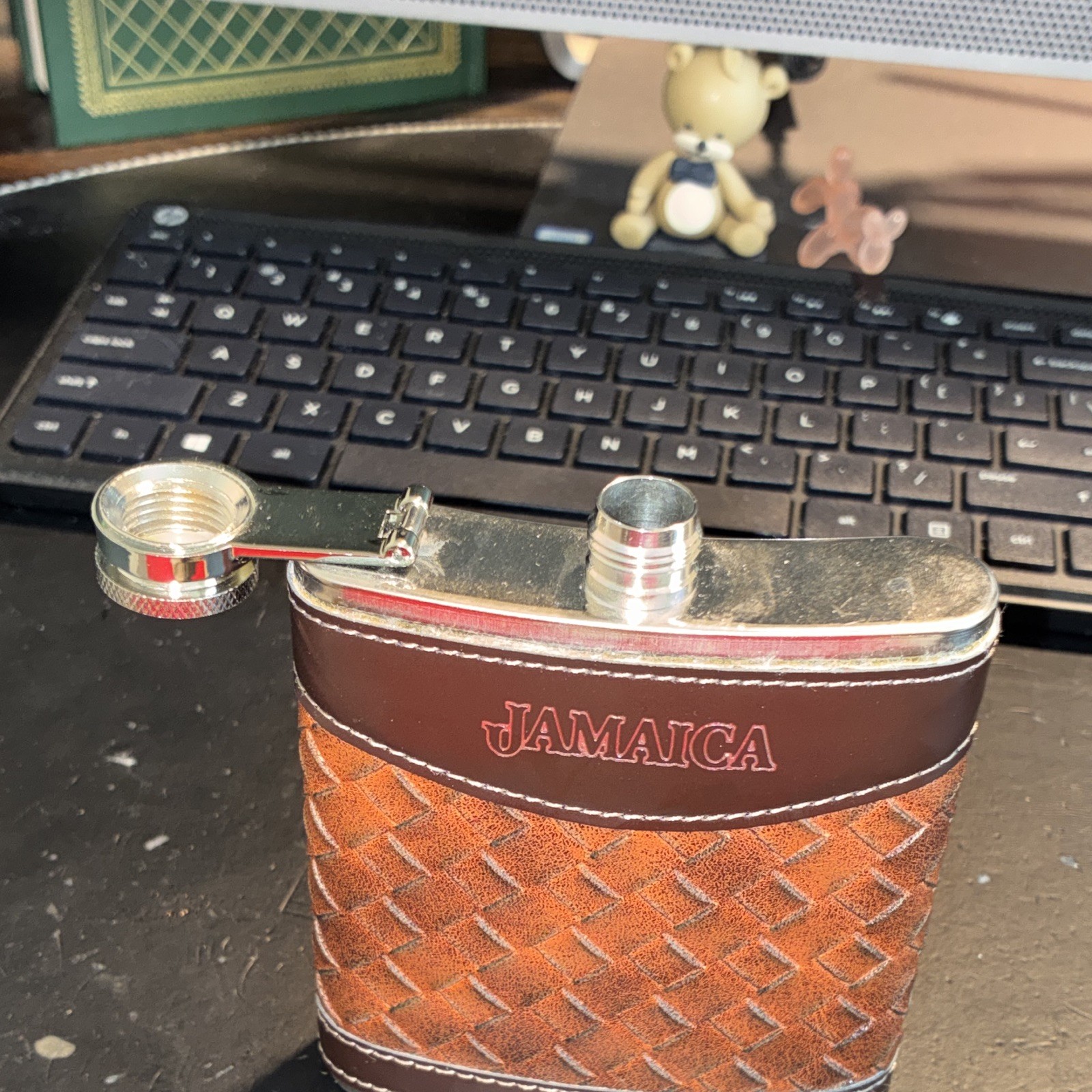 Leather Wrapped Stainless Steel 6oz Flask
