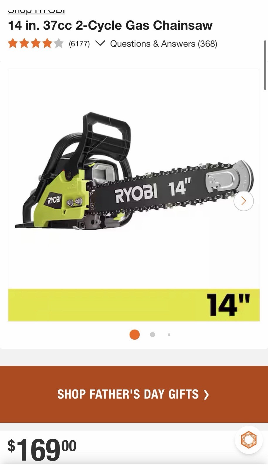 RYOBI Chainsaw NEW 14 in Gasoline 37CC 2-Cycle Gas Chainsaw