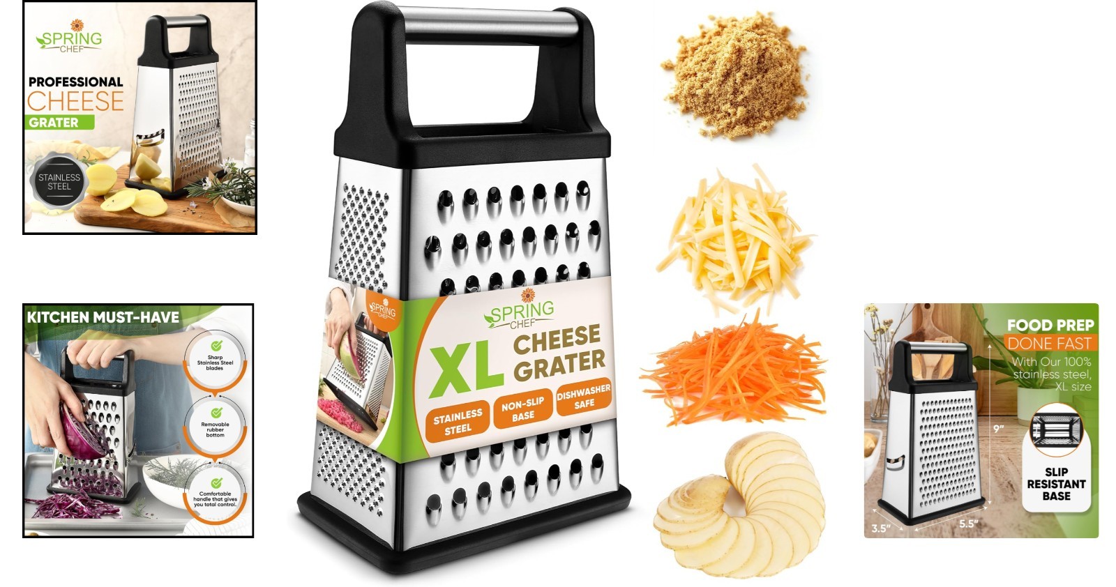 XL Professional 4-Sided Stainless Steel Cheese Grater – Effortless Food Prep