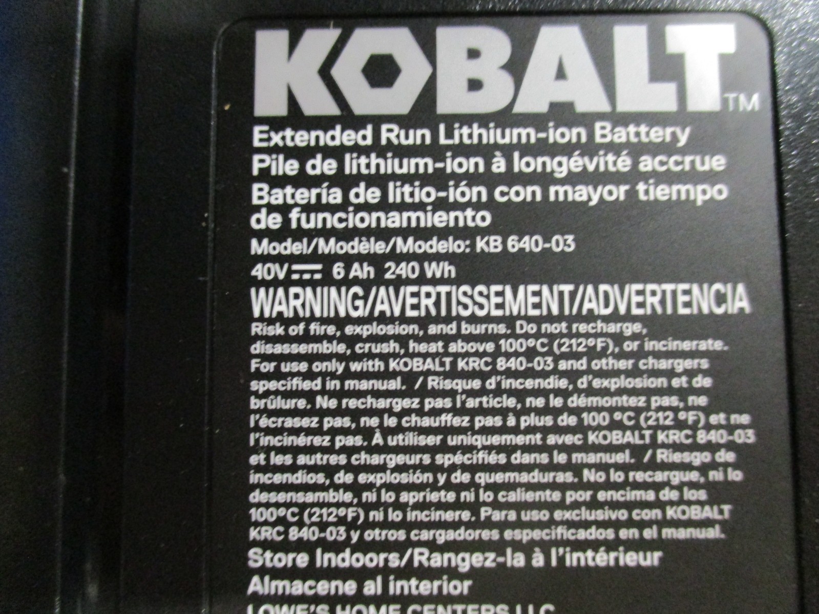 New, Genuine Kobalt 40 Volt Max 6.0 Ah Extended Run Battery and Charger Combo