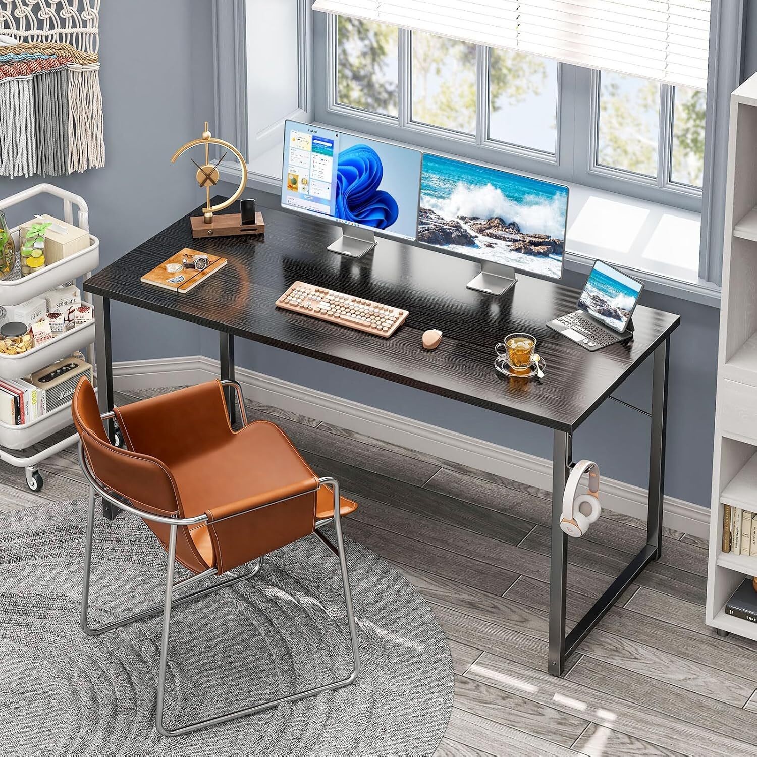 55 Inch Computer Desk, Modern Simple Style Desk for Home Office, Study Student
