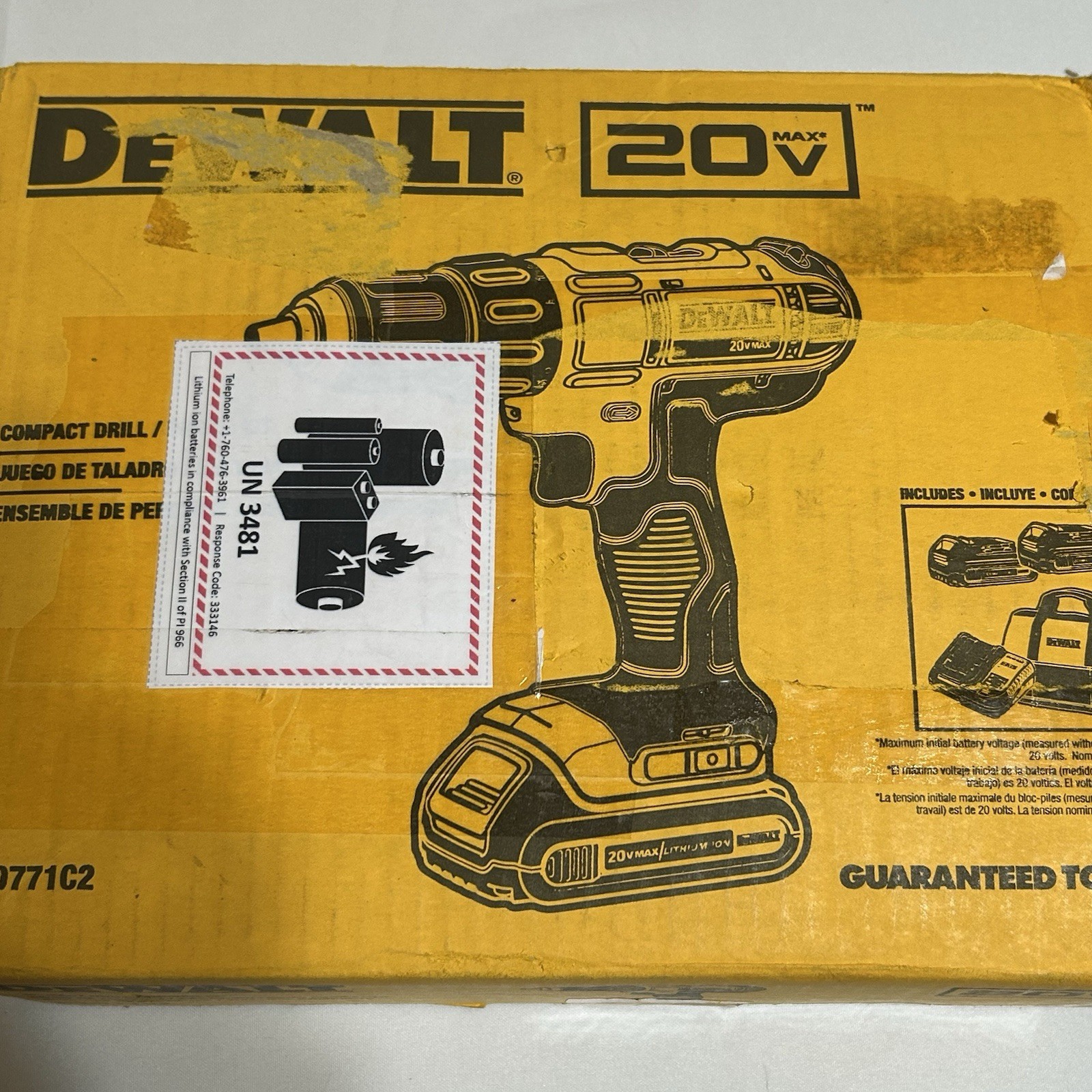 DEWALT DCD771C2 20V MAX Cordless Drill Driver Kit 2×1.3Ah Battery Charger Bag