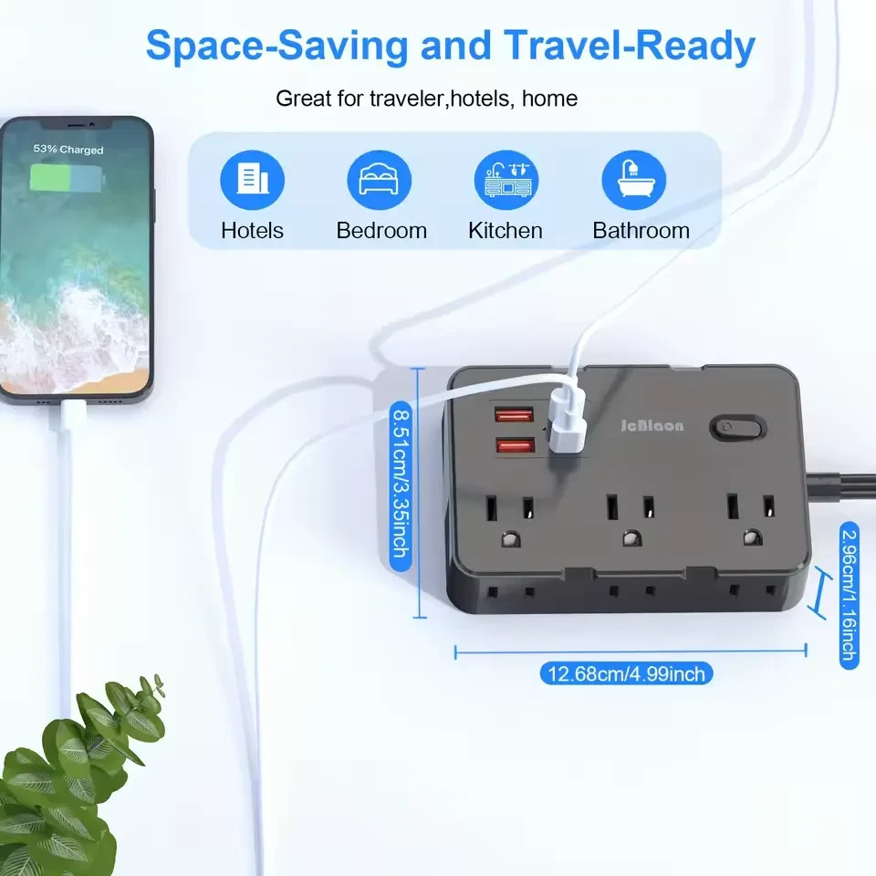 10-in-1 Multi Outlet Wall Mountable 5ft USB Surge Protector Power Strip Black