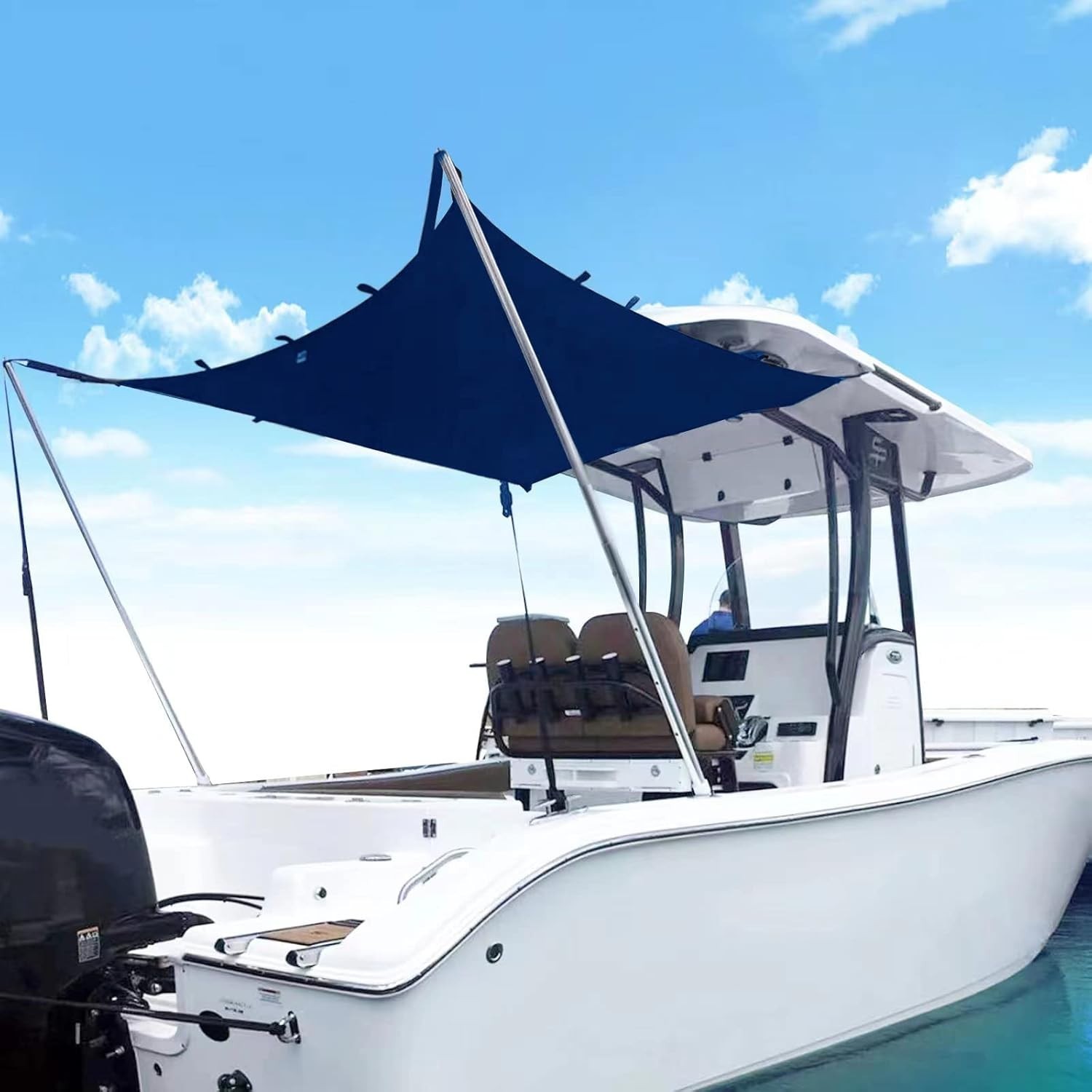 TeBaisea 102x78x66 Blue T-Top Boat Canopy Sun Shade Anti UV Stainless Poles Kit