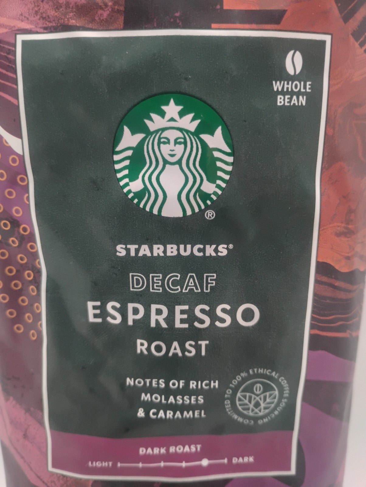 Starbucks Decaf Espresso Dark Roast Whole Bean Coffee 6-1lb / 16oz Bags