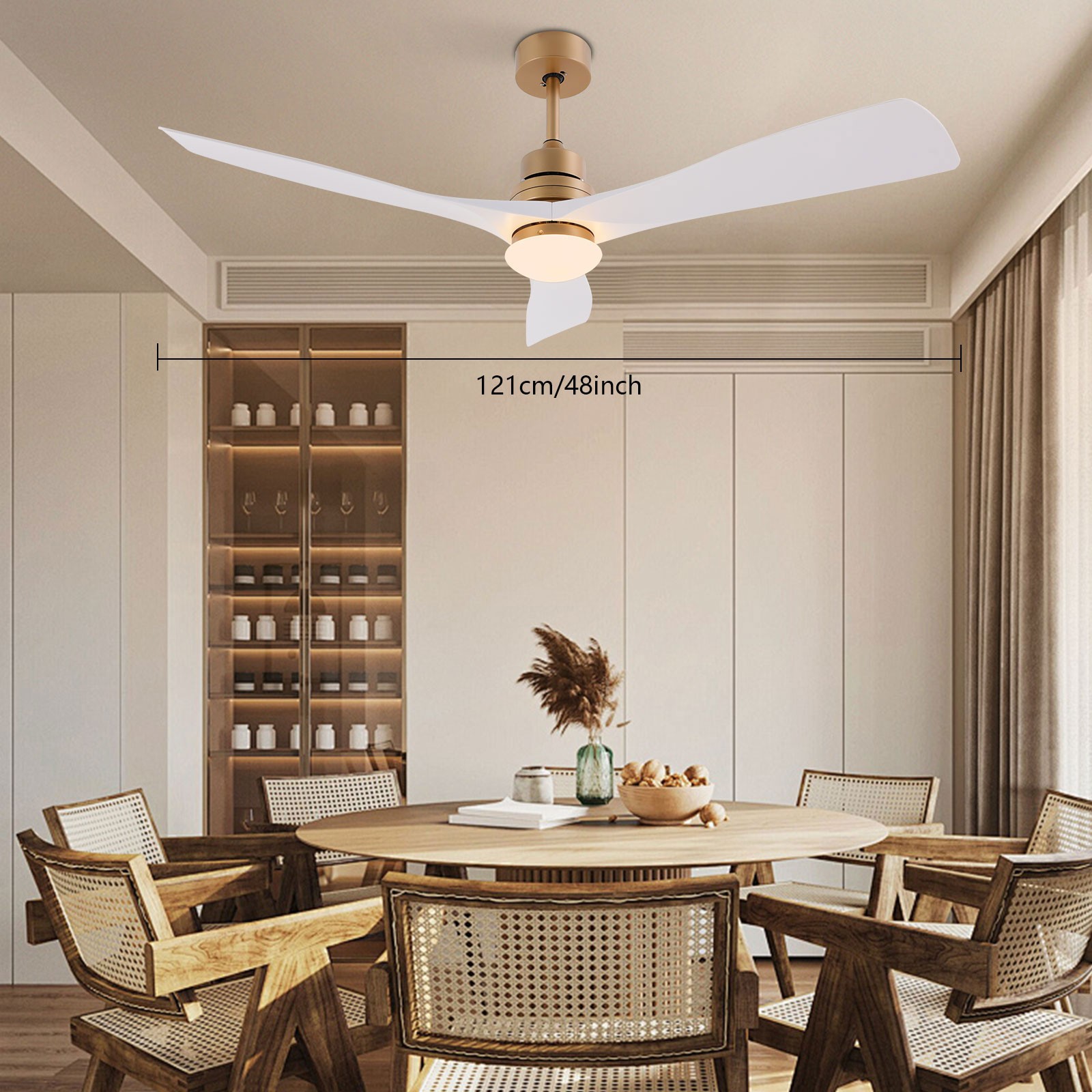 Modern Ceiling Fan Light Quiet 30dB 6 Speed 1/2/4/8H Timer LED with Remote