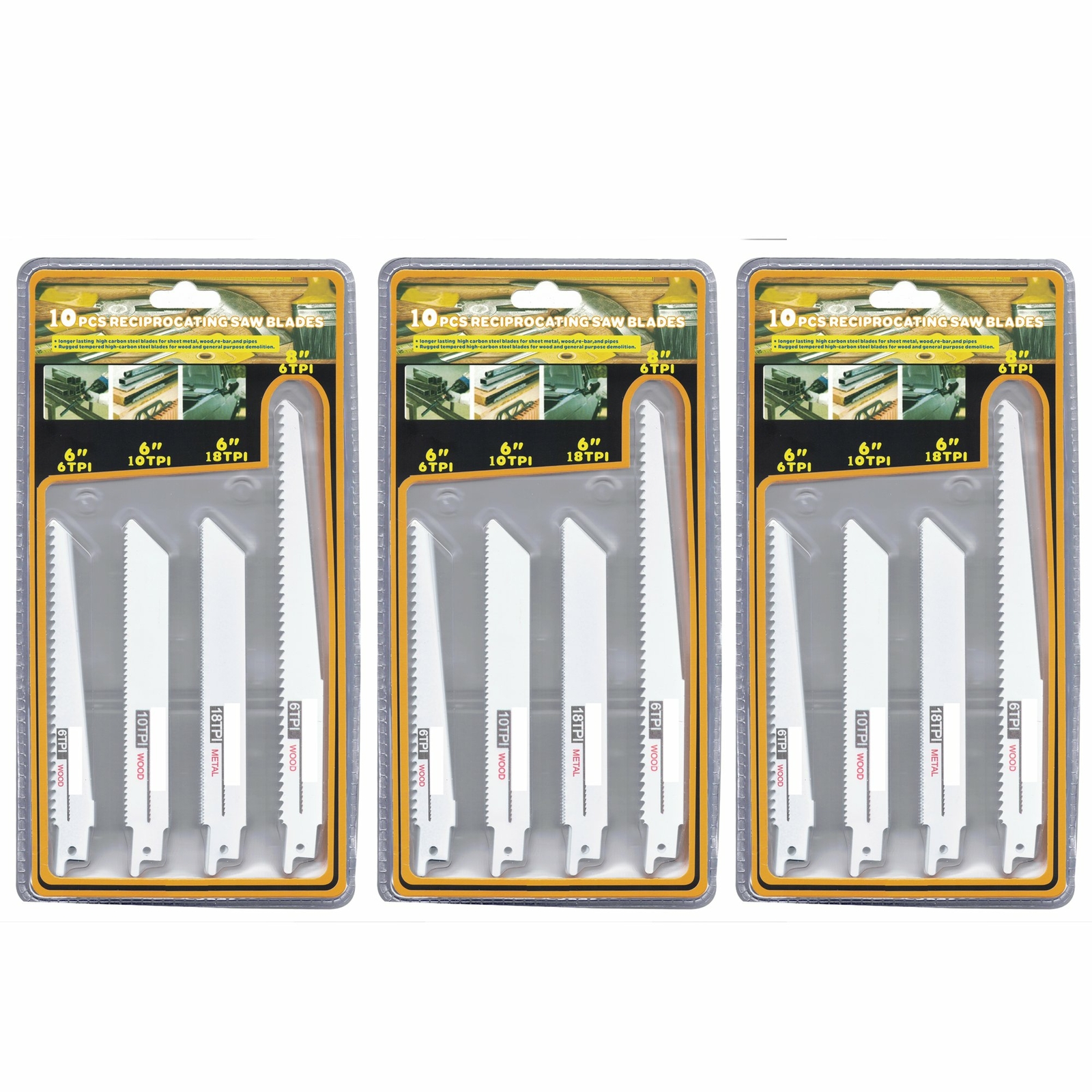 3 Pks 10 Pcs Universal Reciprocating Saw Blades Set 6-8″ Carbon Steel Wood Metal