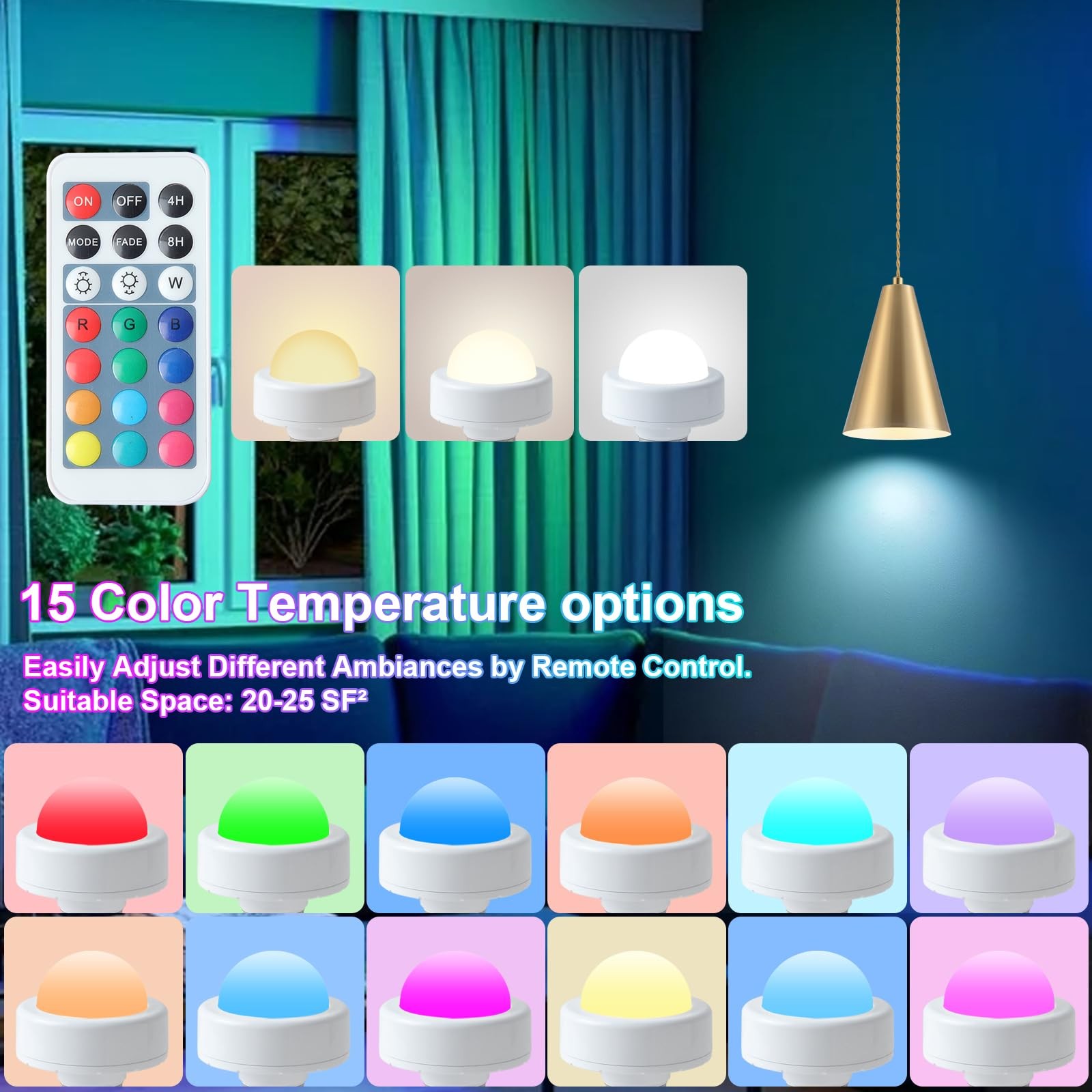 Dijiahua Gold Battery Operated Pendant Lights Kitchen 3 Pack, -RGB color