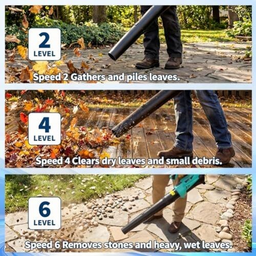 Leaf Blower Cordless – 550 CFM / 21V Powerful 2 * 2.0Ah 550 CFM with 6-Speed