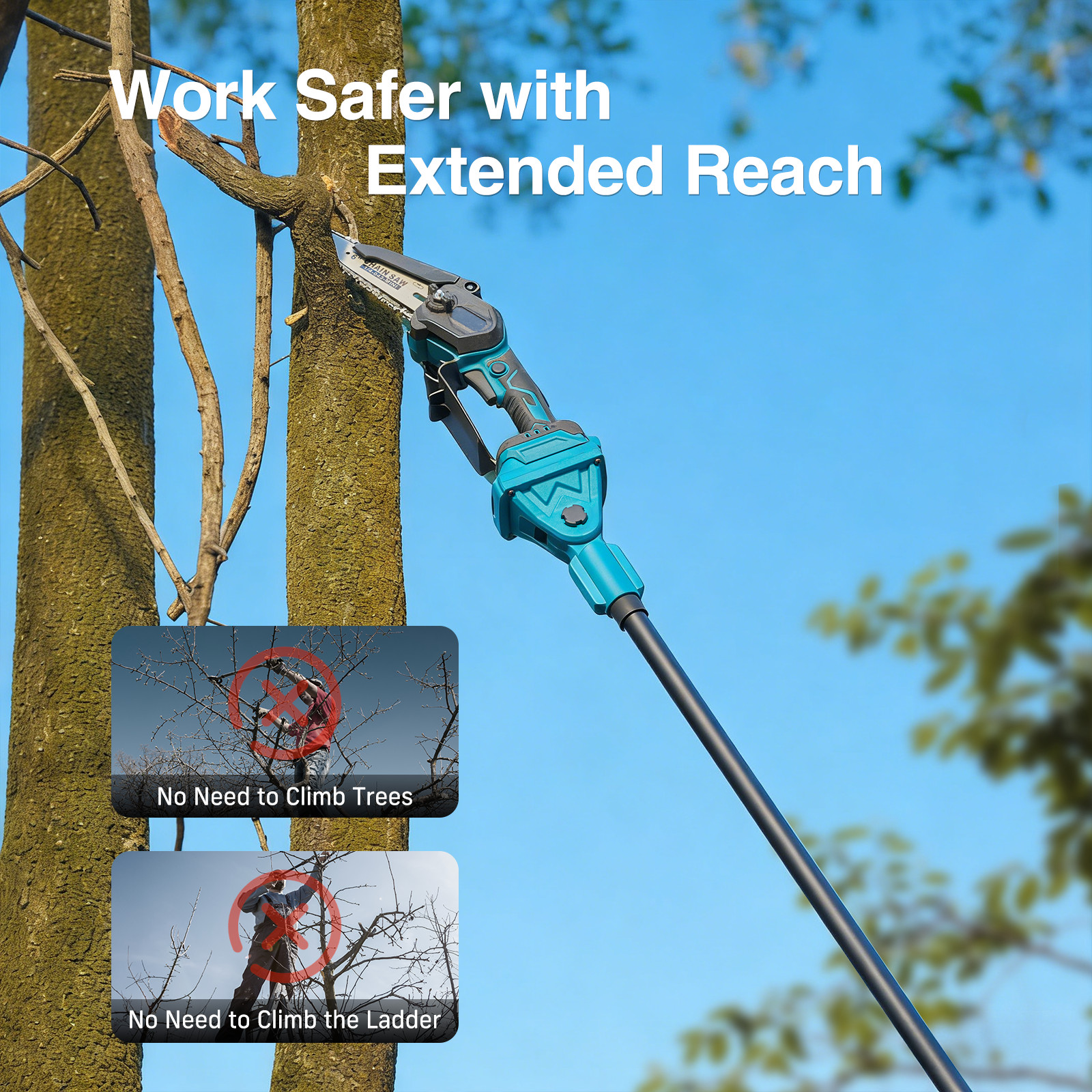 Taskstar 4-in-1 Cordless Pole Saw Brushless& Pruning Shears 6 Inch Mini Chainsaw