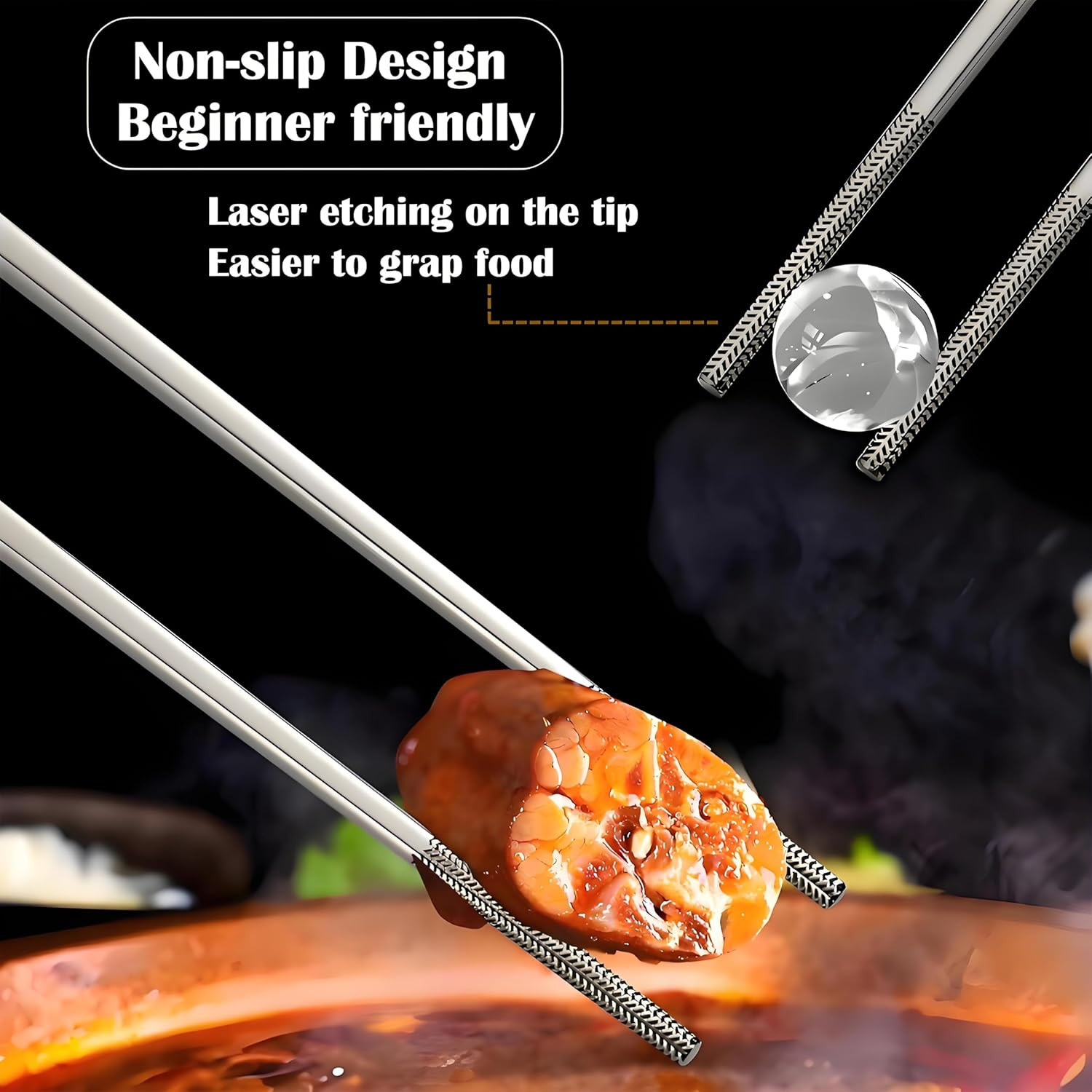 Stainless Steel Chopsticks 5 Pairs Metal Chopsticks Reusable Dishwasher Safe Squ