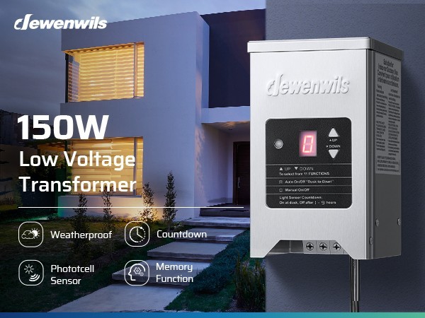 DEWENWILS 150W Landscape Lighting Transformer, Photocell & Timer, 12V/15V AC