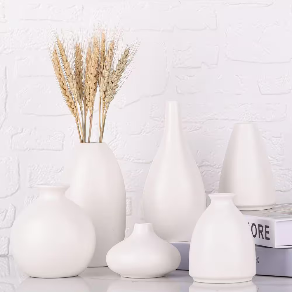6.7 in Small White Vases for Flowers, Ceramic Bud Vase Bulk Boho Centerpieces, S