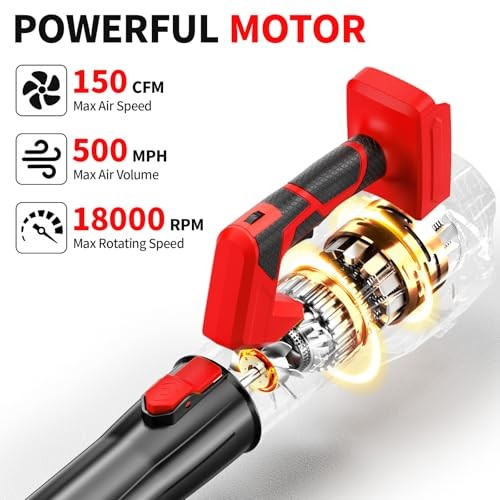 FULLYEA Cordless Leaf Blower, 6 Speed Modes, 500 CFM/150 MPH Leaf Blower Red