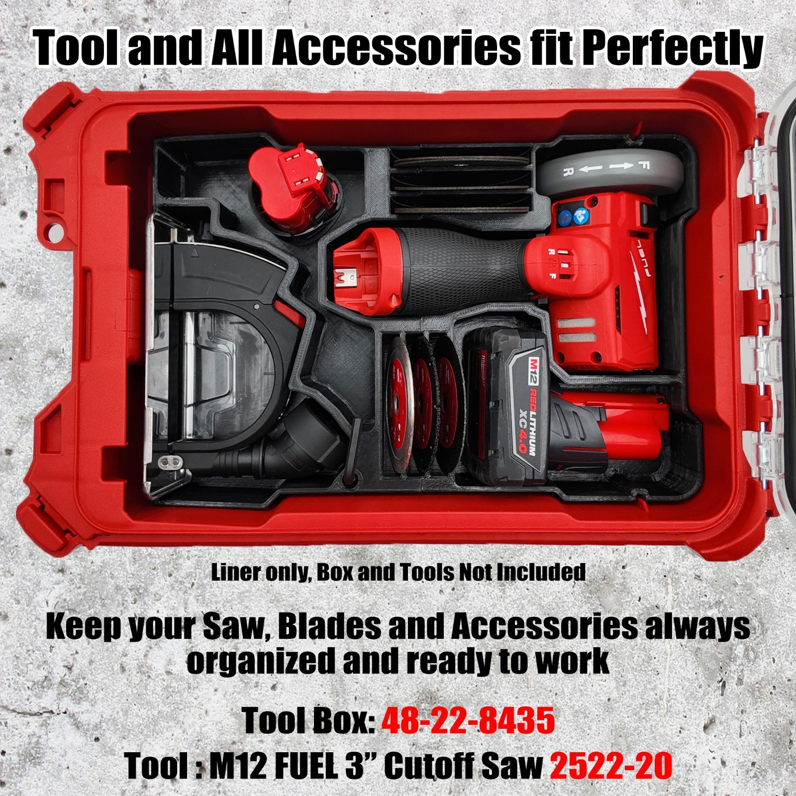 M12 Fuel 3″ Compact Cut Off Tool Organizer for Milwaukee Compact Packout