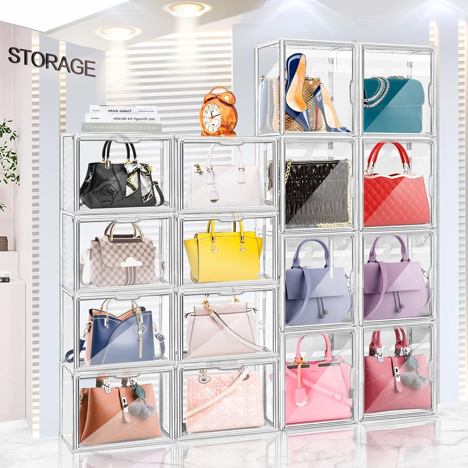 4 Packs Clear Plastic Handbag Storage Organizer for Closet, Acrylic Display Case