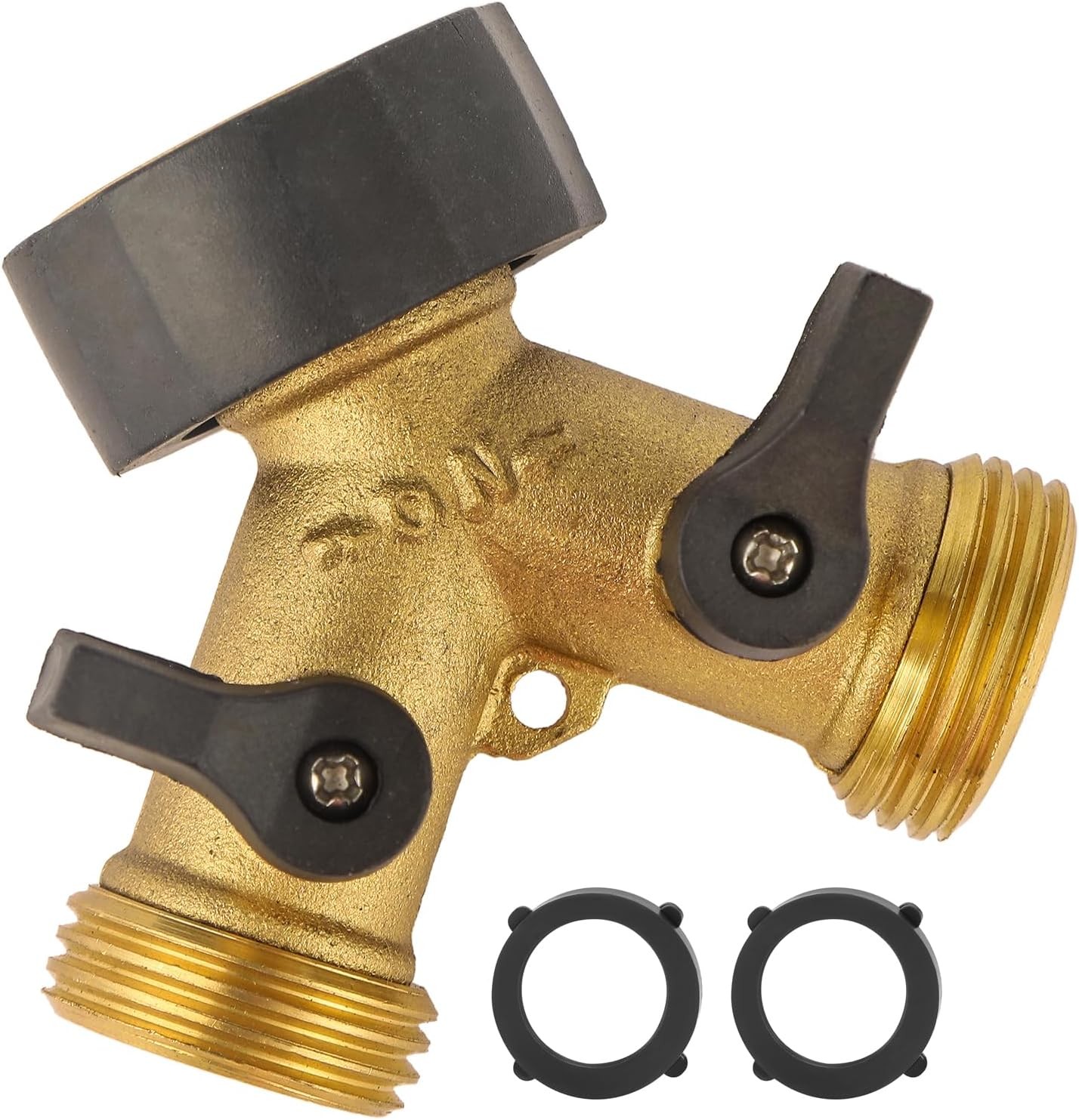 Garden Hose Splitter 2 Way Heavy Duty, Brass Faucet Adapter 3/4”, Yellow
