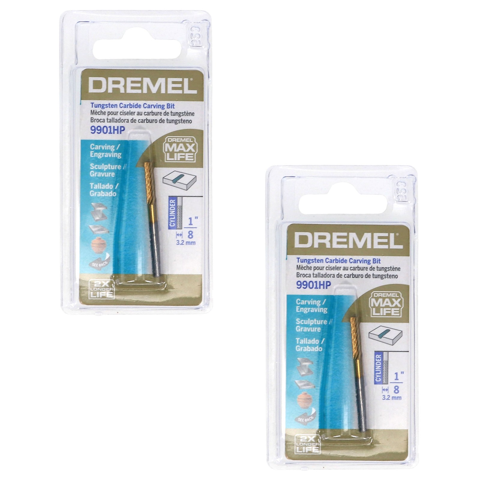 Dremel 1/8″ (3.2mm) Tungsten Carbide Rotary Carving Bit (2-Pack)