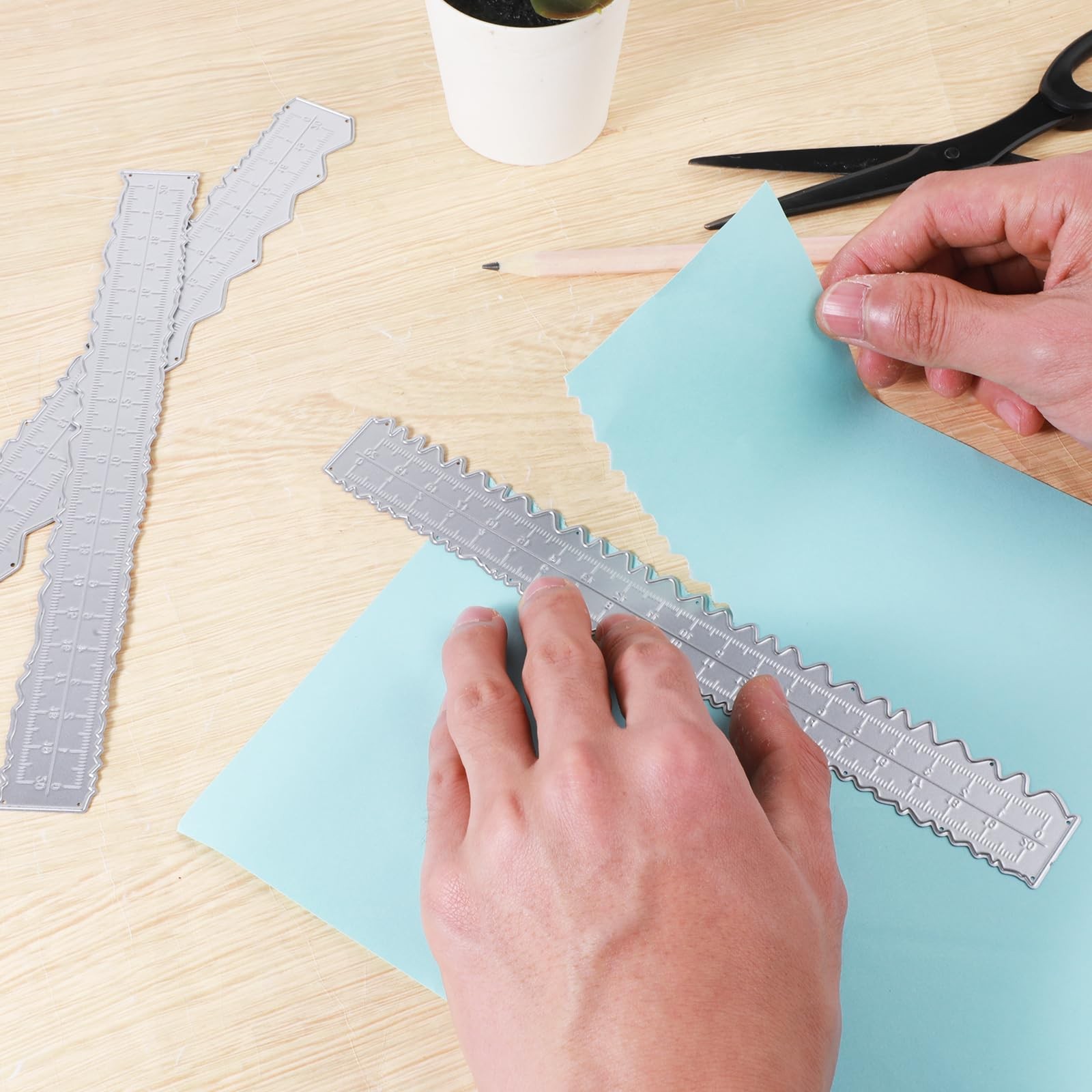 JJUNW 3 Pcs Deckle Edge Ruler Carbon Steel Metal Paper Tearing Ruler Craft Ru