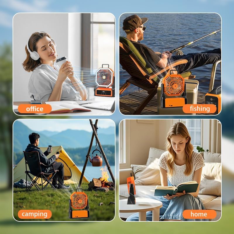 Up to 96hours Battery Portable Camping Fan with 20000mAh Rechargeable Power Bank
