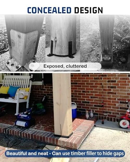 Concealed Post Base for Lumber (Fits 7.5×7.5in) – Pack Black Brackets: 1 8×8 2