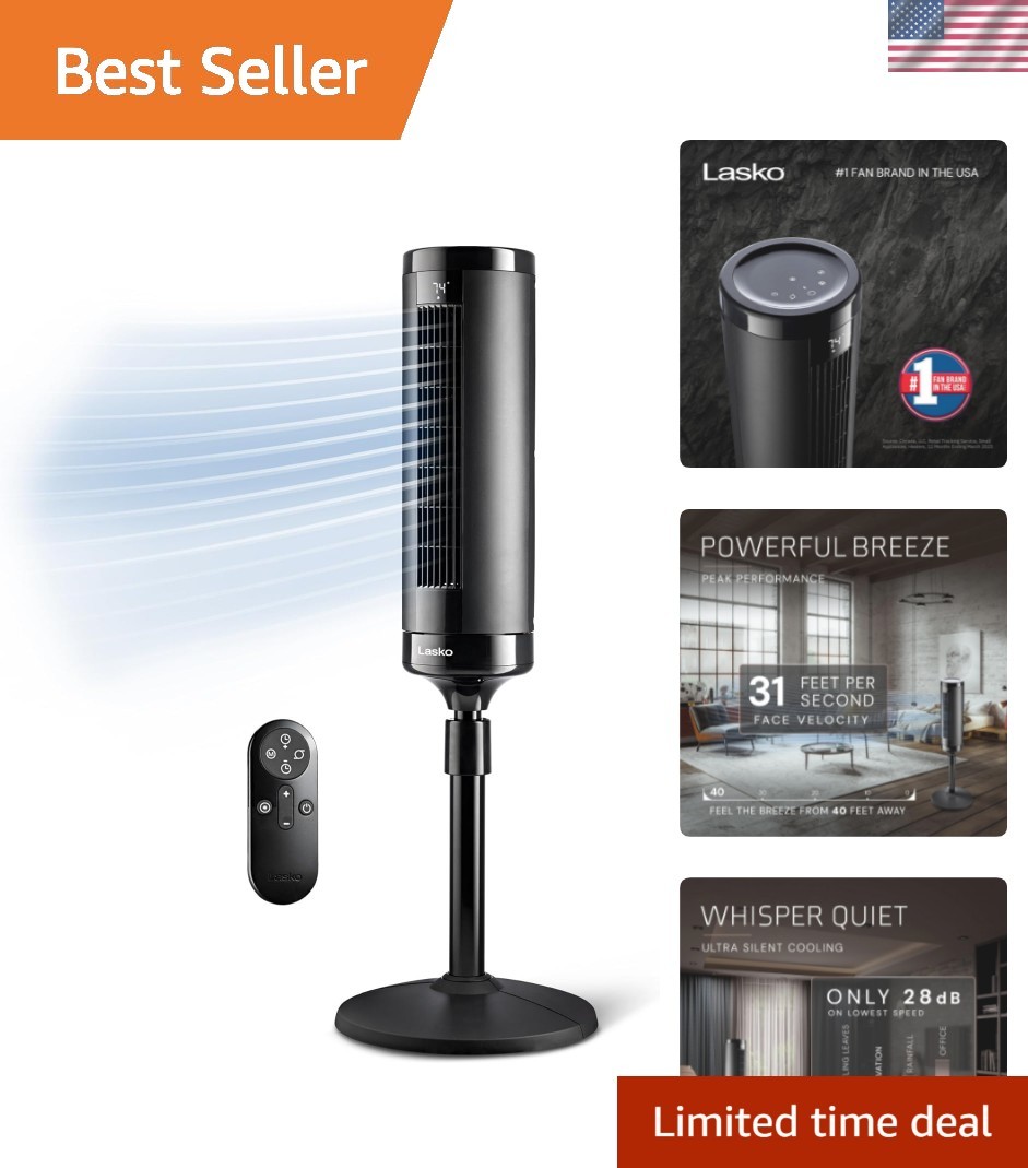 Elevation Adjustable Tower Fan 42”-54”, Pedestal Fan, 31 ft/s Airflow, Quiet …