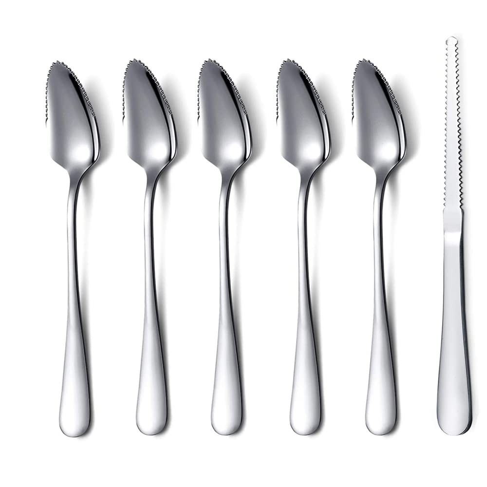 Grapefruit Spoons 6 Pieces Set 5 Stainless Steel Grapefruit Spoon and 1 Grapefr