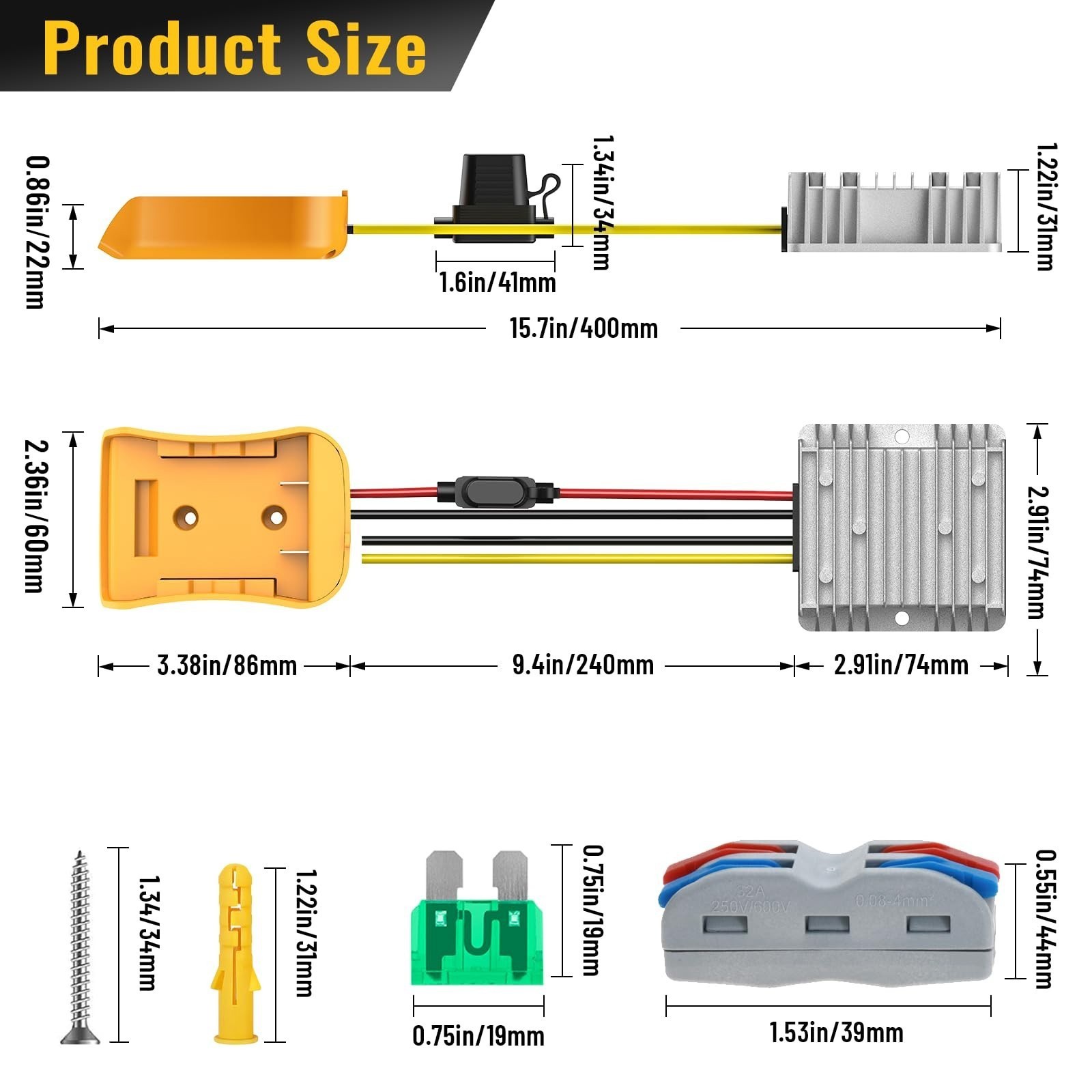 Voltage Reducer，240W 20A Step Down Converter Adapter Compatible with Dewalt 20V