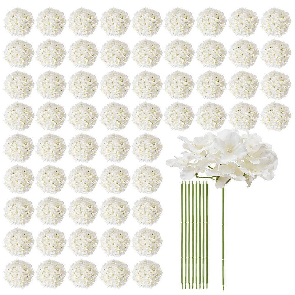 9.8 In. White Faux Bridal Shower with Stems, Artificial Flowers, 65-Pieces Real