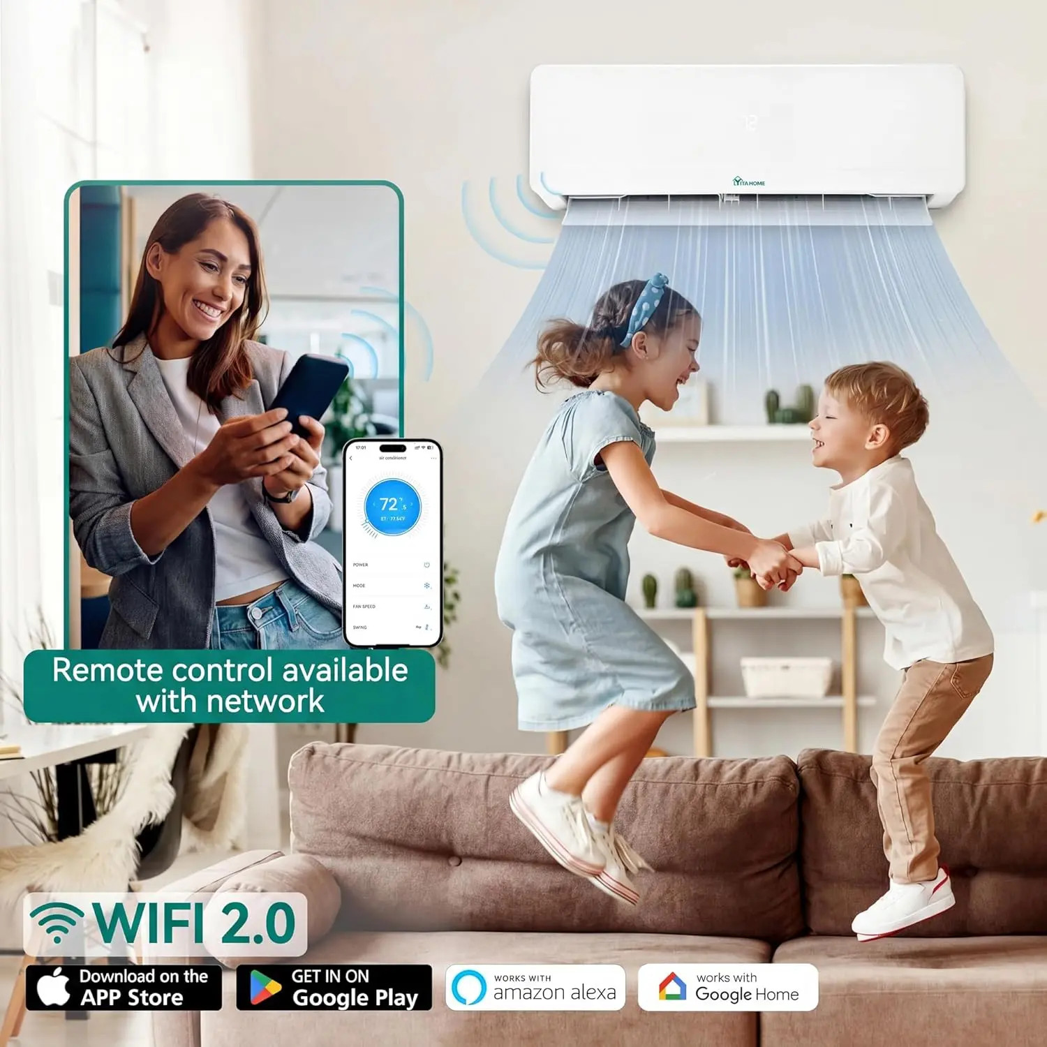 9000 BTU Mini Split AC/Heating System 115V 18 SEER2 Energy Efficient WiFi Alexa