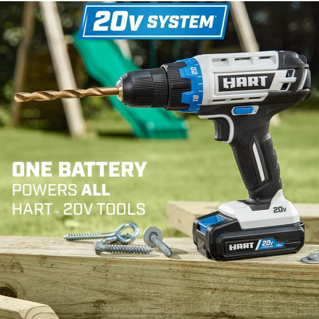 HART 20-Volt Cordless Drill Set With Bit Kit And Carry Bag