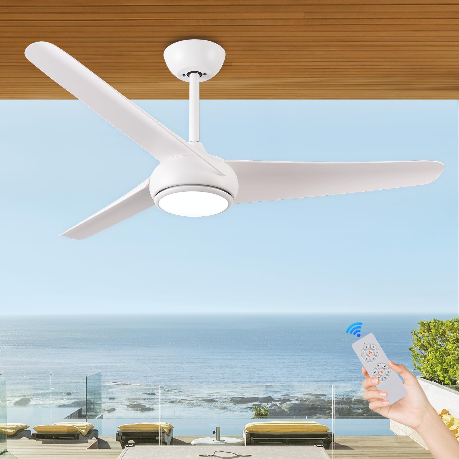 KINDLOV 52″ Ceiling Fan Lights,Remote,6 Speeds,3CCT,Reversible,White