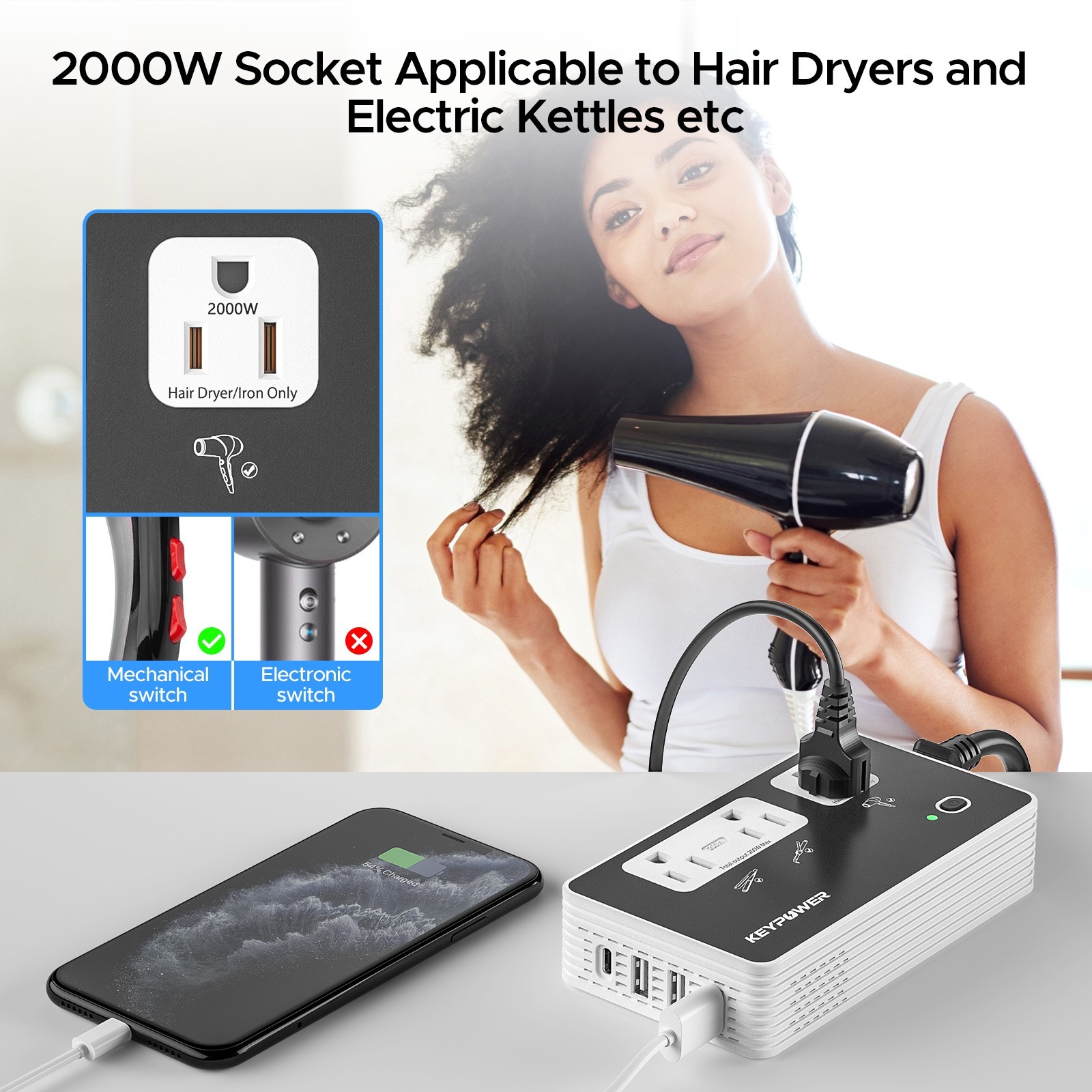 2000W Step Down Converter,220V to 110V International Universal Travel Adapter