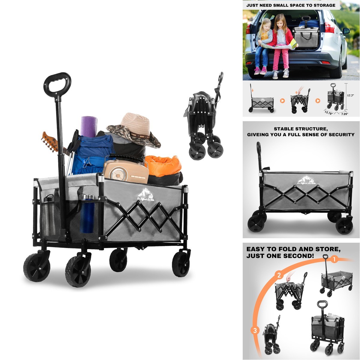 SAILARY Collapsible Wagon 352LBS Capacity Foldable All-Terrain Wheels Gray