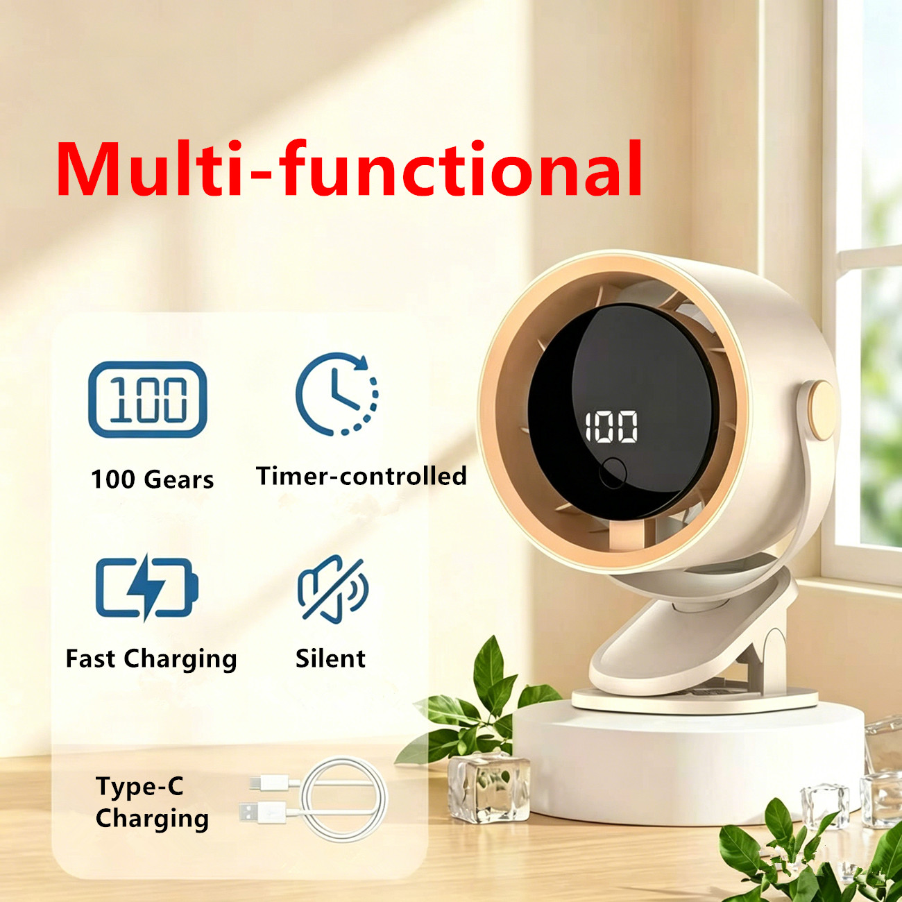 NEW Clip-On USB Desktop Small Fan, Stepless Speed Adjustment with LED display