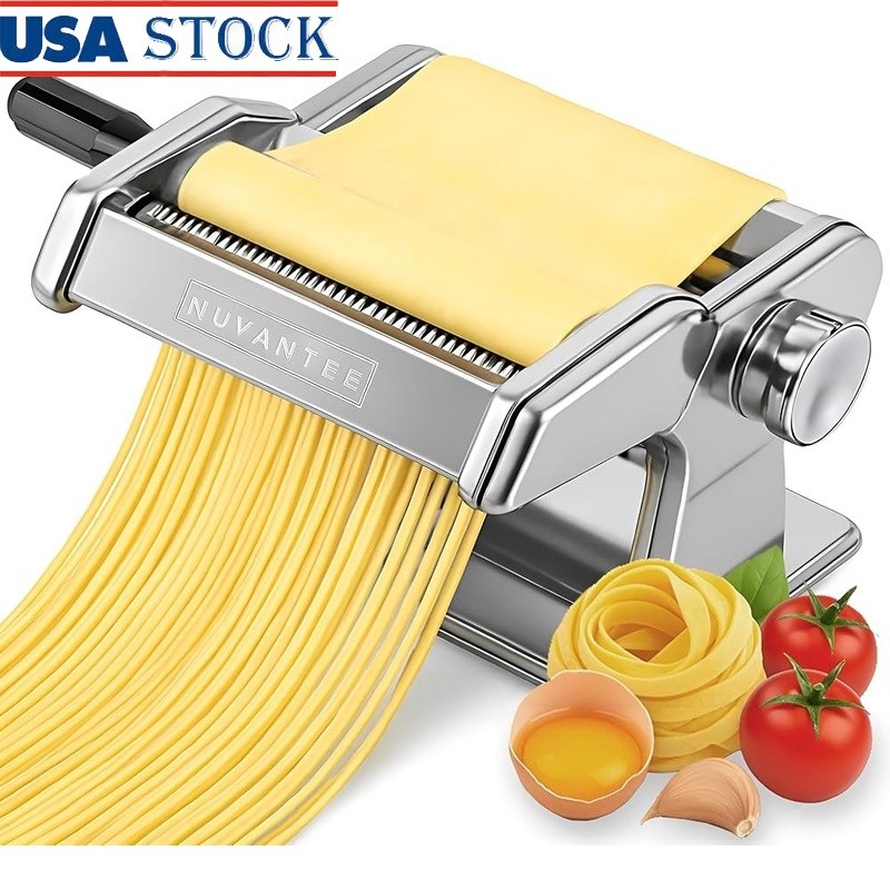 Stainless Steel Pasta Maker W/ 7 Thickness Settings & 2 Cutting Blades New