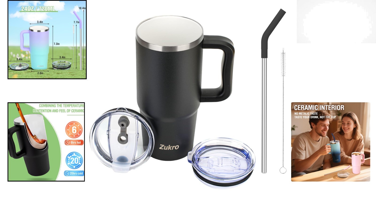 24 oz Insulated Coffee Mug with Ceramic Interior – Travel-Friendly