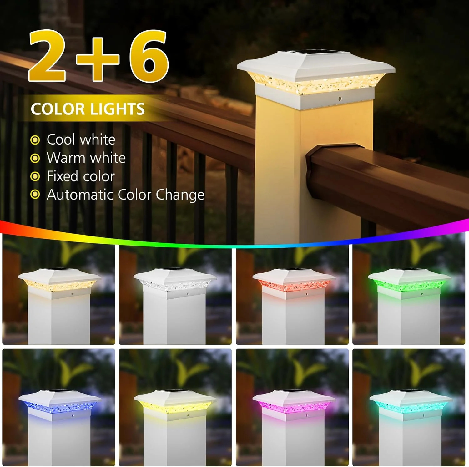 T-SUN RGB Solar Post Cap Lights, White Color Changing Fence Post Lights for 4×4