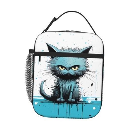 Lunch Box Cute Angry Lunch Bag for Kids Boys Girls Teens Adults, Reusable Cat