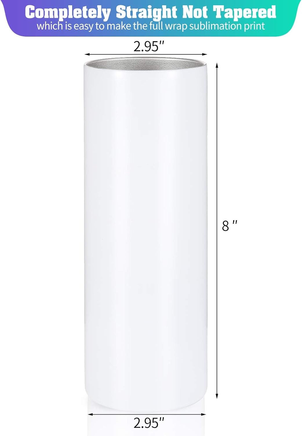 6 Pack Straight Sublimation Tumblers Bulk Blank 20oz Stainless Steel White