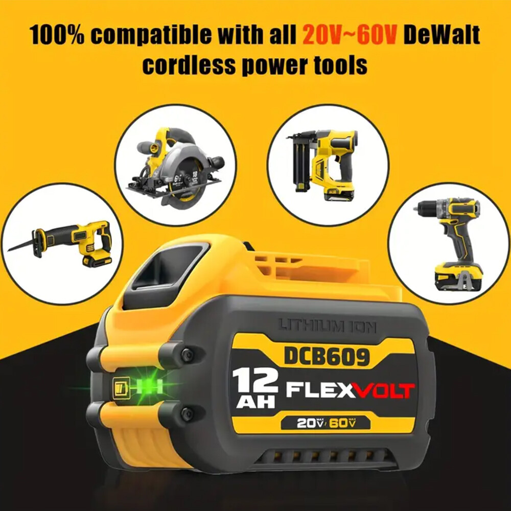 12.0Ah For DEWALT FLEXVOLT DCB609 20V/60V MAX Lithium-lon Battery DCB606 DCB612