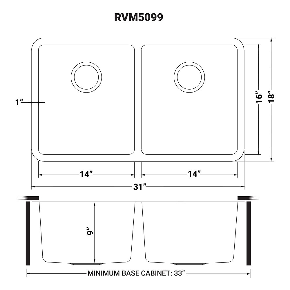 Ruvati 31-inch Undermount 50/50 Double Bowl 16 Gauge Kitchen Sink-RVM5099