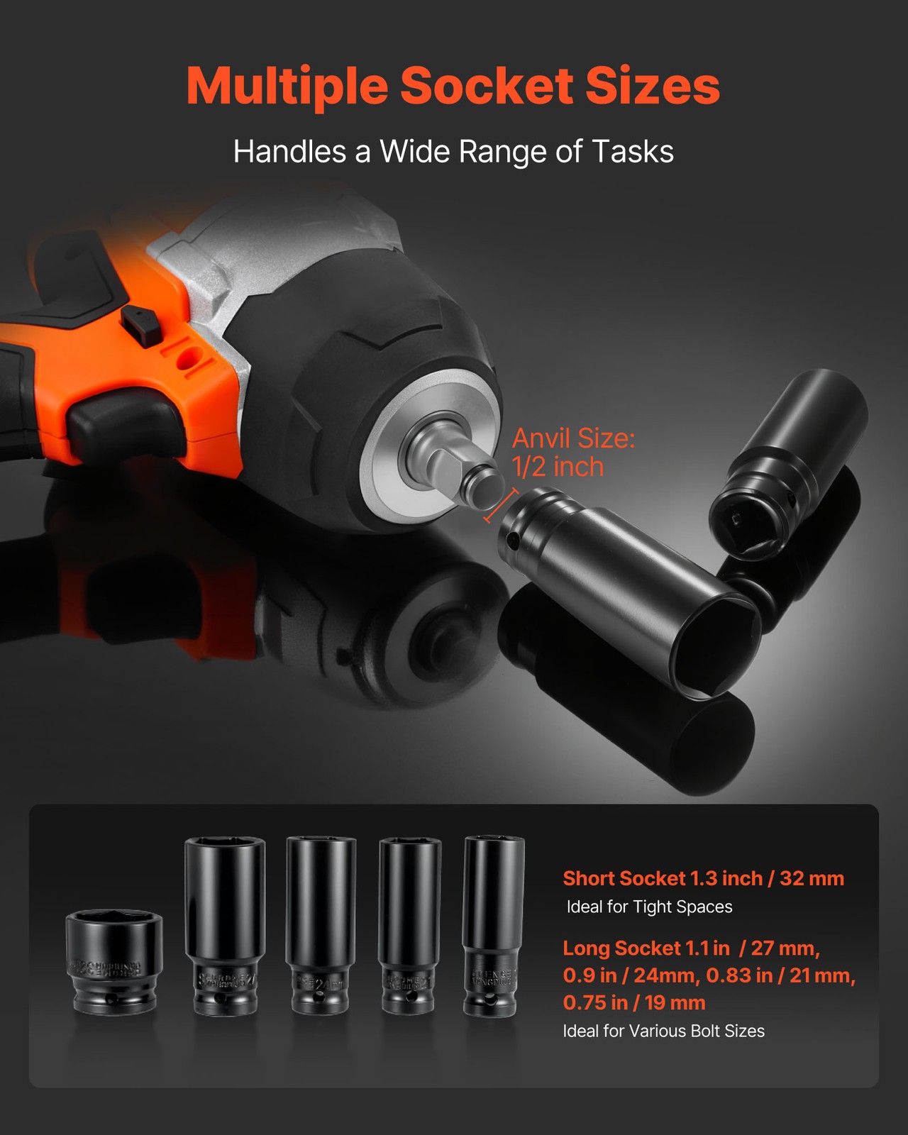 VEVOR Cordless Impact Wrench 958.8 ft-lbs High Torque 1/2 inch 2 x 4Ah Batteries
