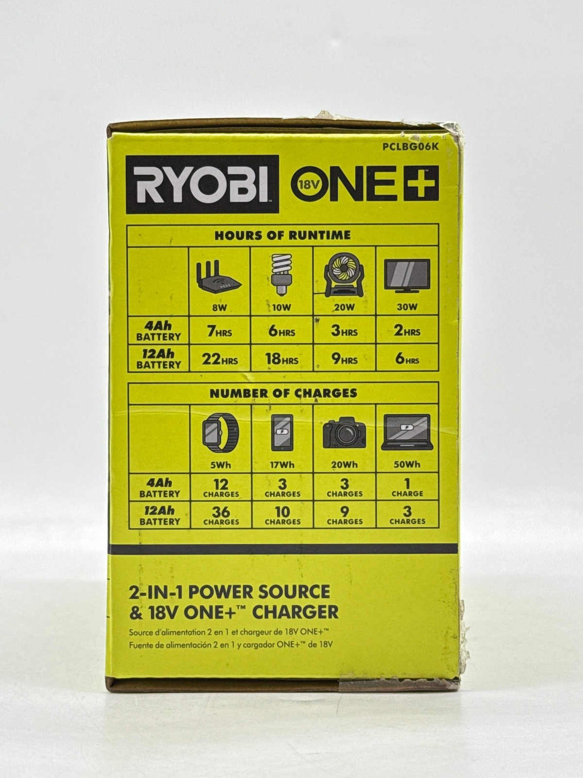 Ryobi PCLBG06K 18v One + 200 watt 18v Power Source/Charger – New